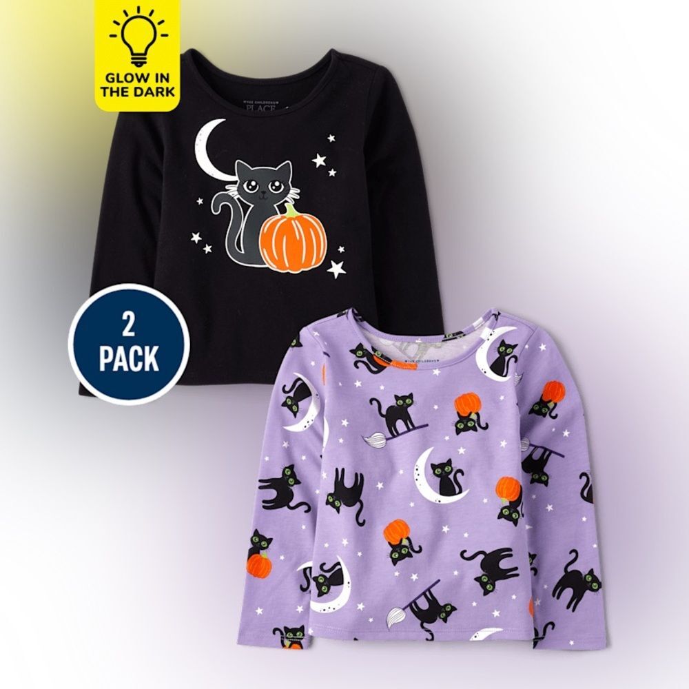 NWT $30 Set of 2 Long Sleeve 3T Girls' Cat Print Tees from The Children's Place
